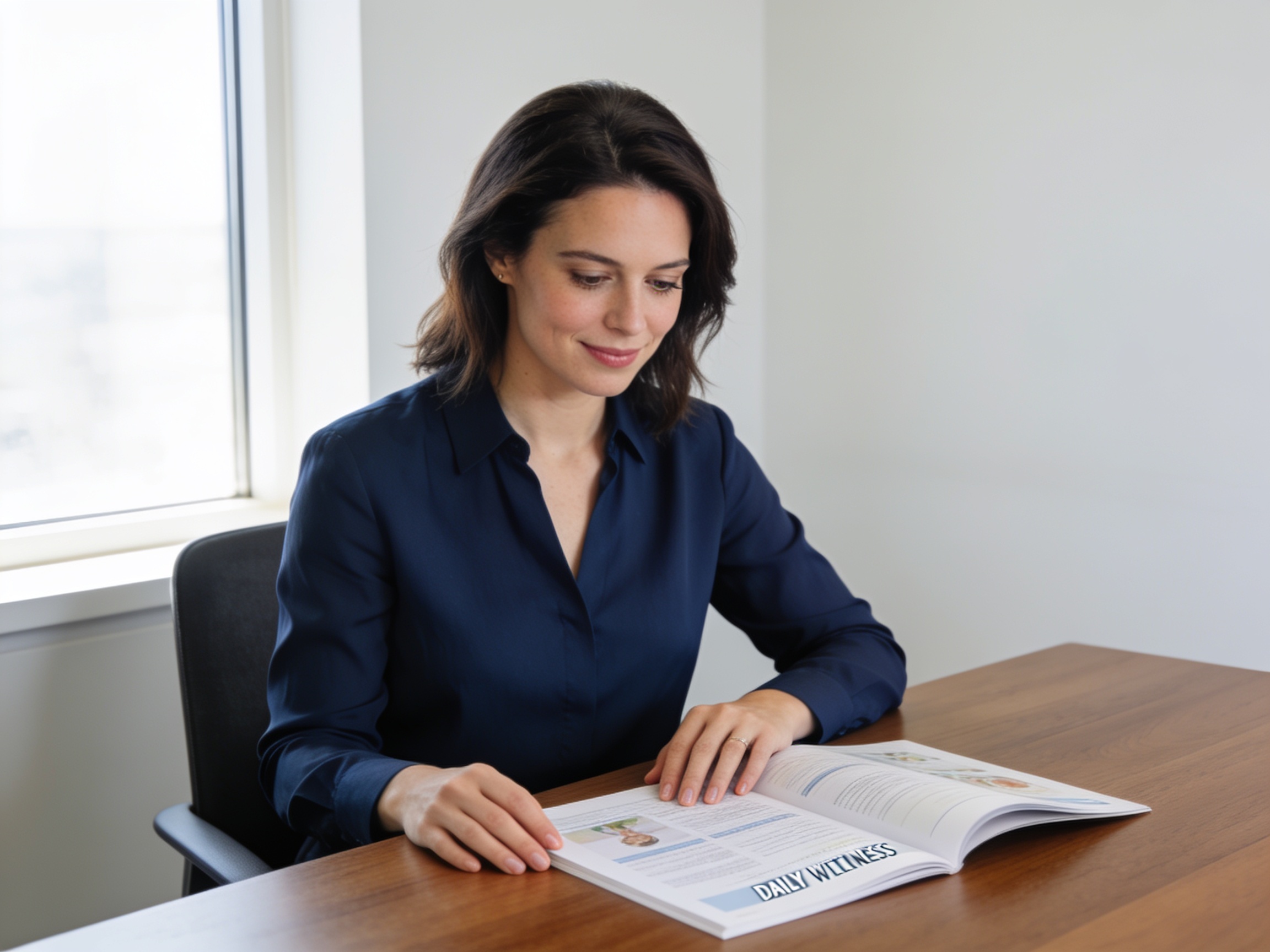 American professional woman reviewing daily healthy habits for women plan in journal